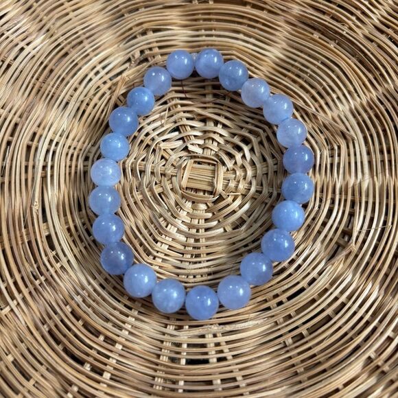 AQUAMARINE 7” Elegant Blue Beaded Bracelet March birthstone crystal energy - Picture 3 of 4